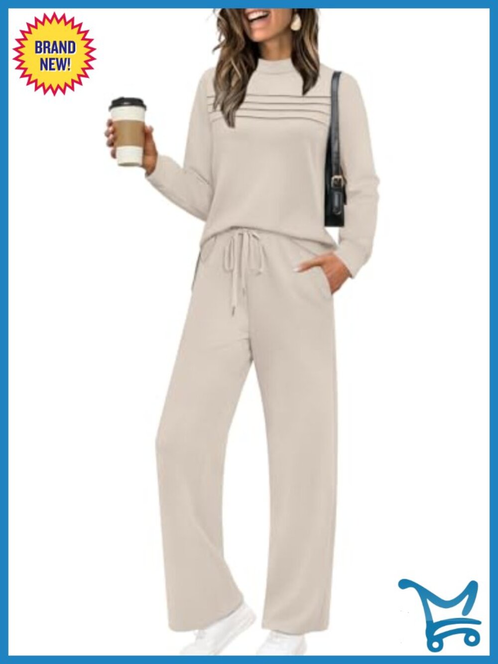 WIHOLL Two Piece Set Long Sleeve Side Slit Wide Leg Cropped Pants Lounge